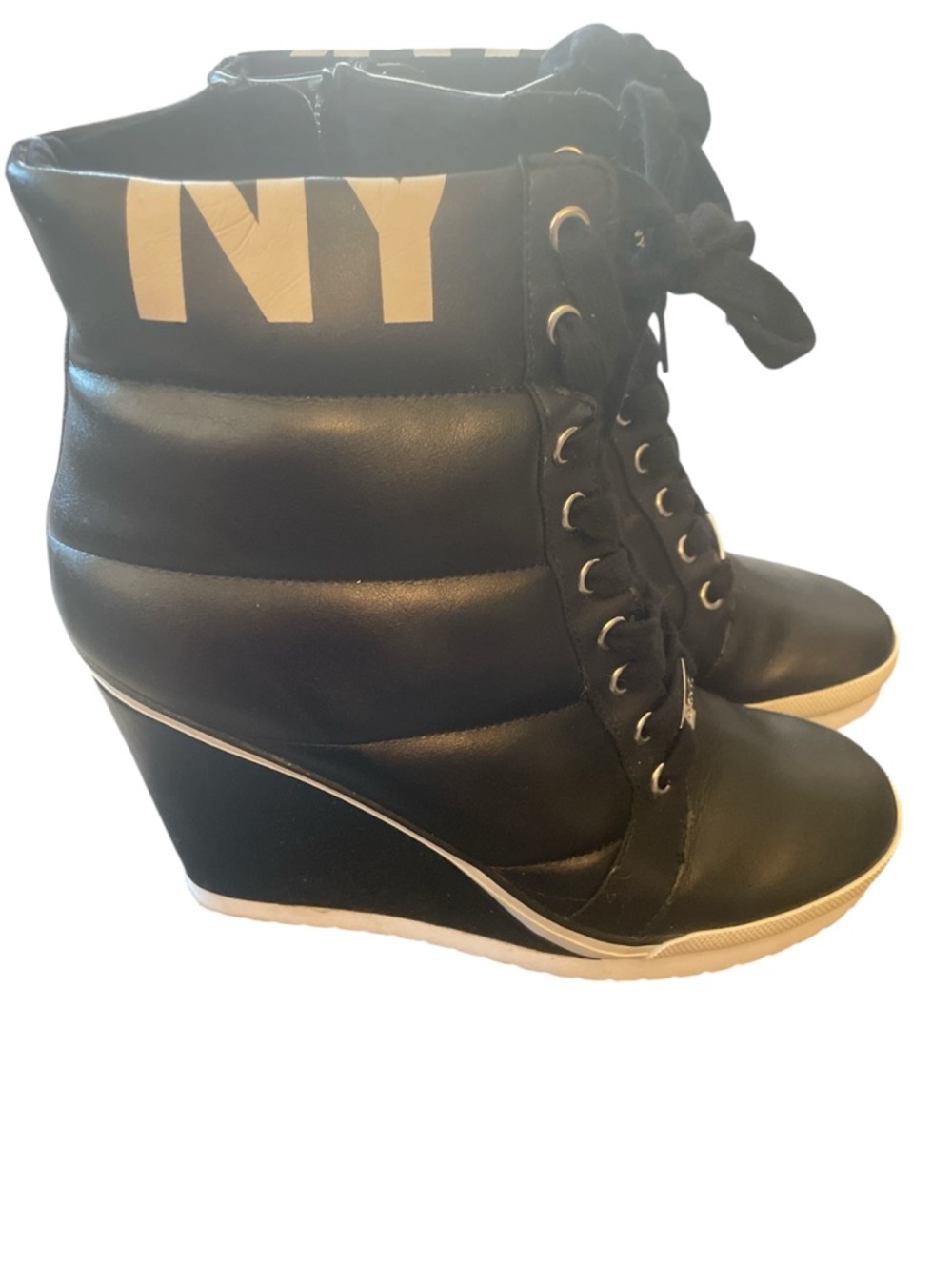 DKNY Black Wedge Lace-Up High-Top Sneakers
